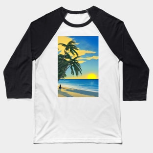 Girl Summer Sunset Palm Tree Beach Ocean Artistic Paradise Baseball T-Shirt